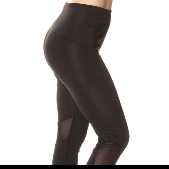 BLACK ATHLETIC MESH LEGGINGS YOGA PANTS - Picture 4 of 4